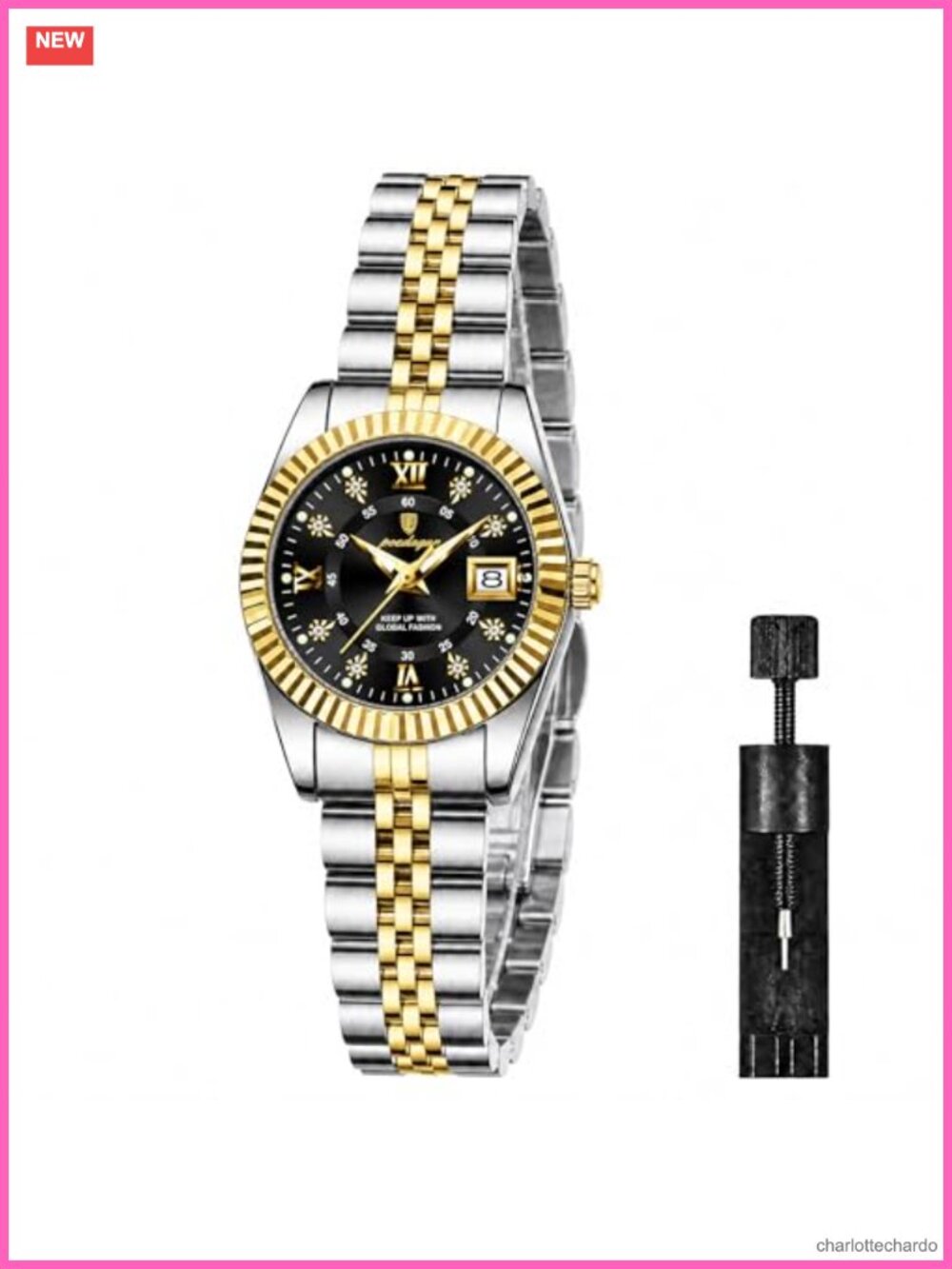 Two Tone Stainless Steel Analog Quartz Watch for Small Wrists